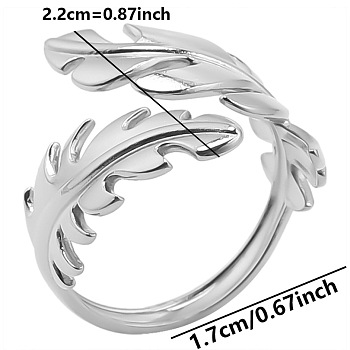 Stainless Steel Leaf Open Cuff Ring for Unisex, Stainless Steel Color
