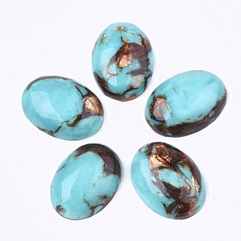 Assembled Synthetic Imperial Jasper and Bronzite  Cabochons, Dyed, Oval, Cyan, 25~25.5x18~18.5x7~7.5mm