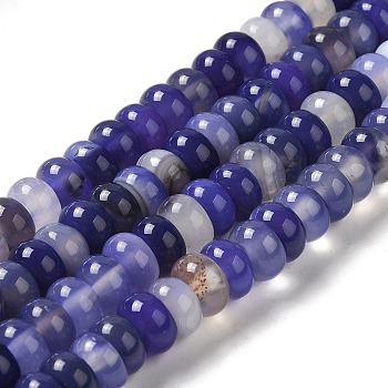 Natural Agate Beads Strands, Dyed & Heated, Rondelle, Midnight Blue, 8~8.5x4.5~5.5mm, Hole: 1.4mm, about 41pcs/strand, 7.40~7.48''(18.8~19cm)