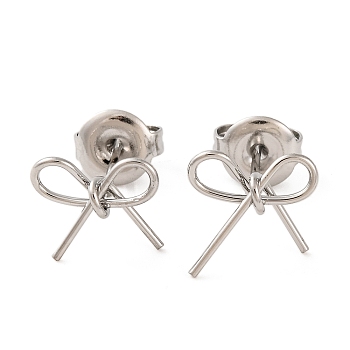 Non-Tarnish 304 Stainless Steel Stud Earrings, Bowknot, Stainless Steel Color, 8x10mm