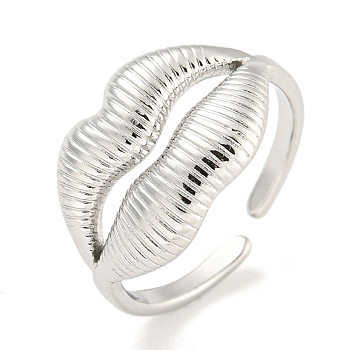 Non-Tarnish 304 Stainless Steel Lip Open Cuff Ring for Women, Stainless Steel Color, Adjustable