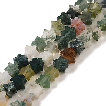 Natural Moss Agate Beads Strands, Star, 4x4.5x2mm, Hole: 0.8mm, about 102pcs/strand, 15.35 inch(39cm)