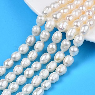 Natural Cultured Freshwater Pearl Beads Strands, Rice, Seashell Color, 8.5~13x7.5~8.5mm, Hole: 0.8mm, about 16~19pcs/strand, 7.05 inch~7.40 inch(17.9cm~18.8cm)(PEAR-N012-07B)