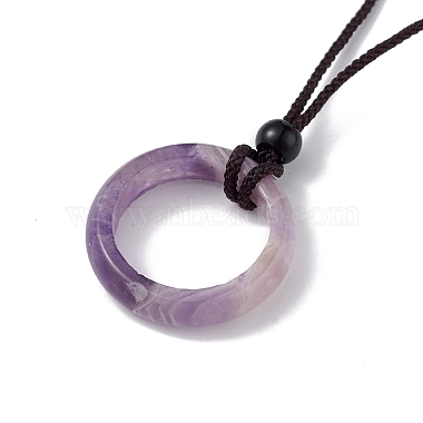 Natural Mixed Gemstone Ring Pendant Necklace with Nylon Cord for Women(NJEW-F306-02)-2