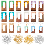 DIY Dangle Earring Making Kits, Including Resin & Walnut Wood Pendants, Brass Earring Hooks & Jump Rings, Rectangle, Mixed Color, 28x18x3mm, Hole: 2mm, 11 colors, 2pcs/color, 22pcs(DIY-OC0006-15)