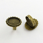 Vintage Adjustable Iron Finger Ring Components Alloy Cabochon Bezel Settings, Lead Free & Cadmium Free & Nickel Free, Antique Bronze, Oval Tray: 18x13mm, 17x5mm, Inner Diameter: 17x5mm(PALLOY-Q300-25AB-NR)