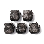 Natural Silver Obsidian Carved Beads, Lucky Cat Shape, 16~16.5x15~15.5x12mm, Hole: 1.4mm(G-A310-03)