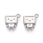Anti-Tarnish 304 Stainless Steel Pendants, Robot Charm, Stainless Steel Color, 20.5x17x4.5mm, Hole: 1.6mm(STAS-Q334-14P)