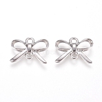 Brass Links, Long-Lasting Plated, Bowknot, Real Platinum Plated, 10x14x2mm, Hole: 1.6mm(X-KK-L198-004P)