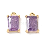Brass Crushed Ice Cut Cubic Zirconia Pendants, Rectangle Charms, Nickel Free, Real 18K Gold Plated, Purple, 9.5x6x3.5mm, Hole: 1.2mm(KK-D024-25D-G)