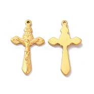Ion Plating(IP) 304 Stainless Steel Pendants, Crucifix Cross Charm, Golden, 38.5x22x3mm, Hole: 1.5mm(STAS-Q001-24G)