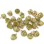 Cat Eye Charms, with Golden Tone Brass Findings, Round Charm, Dark Khaki, 10mm(FIND-SZC0010-618)