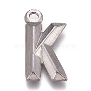 304 Stainless Steel Pendants, Alphabet, Letter.K, 16x8x2mm, Hole: 1.4mm(STAS-H119-01P-K)