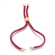 Cotton Cord Bracelet Making, with Brass Findings, Flat Round with Tree of Life, Real 18K Gold Plated, Cerise, 8-5/8 inch(22cm), Hole: 2mm(KK-F758-03G-G)