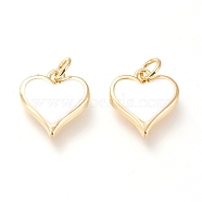 Real 18K Gold Plated Brass Charms, with Enamel and Jump Rings, Long-Lasting Plated, Heart, White, 14x13x2.8mm, Jump Ring: 5x1mm, 3mm Inner Diameter(KK-L006-019A)