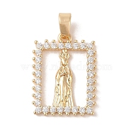 Brass Cubic Zirconia Pendants, Long-Lasting Plated, Rectangle with Holy Virgin Charms, Golden, 20x15x2.5mm, Hole: 5x2.5mm(KK-Z050-01G-01)