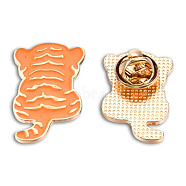 Tiger Shape Enamel Pin, Light Gold Plated Alloy Animal Badge for Backpack Clothes, Nickel Free & Lead Free, Chocolate, 28x18.5mm(JEWB-N007-218)