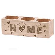 3 Hole Wood Candle Holders, Rectangle with Word Home, Heart, 5.5x15x4.5cm(DIY-WH0375-003)