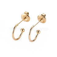 304 Stainless Steel Stud Earrings, Half Hoop Earrings, with Round Beads and Ear Nuts, Semicircular, Real 14K Gold Plated, 11x18x1mm, Pin: 0.8mm(STAS-S116-272G-G)