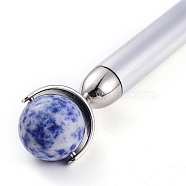Natural Sodalite Massage Tool Skin Care, Facial Rollers, with Plastic Findings, Silver, 156x30~31x16~26mm(G-P443-02B)