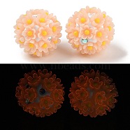 Handmade Luminous Polymer Clay Rhinestone Beads, with Acrylic, Round with Flower, Pearl Pink, 20~21mm, Hole: 2mm(CLAY-H003-04F)