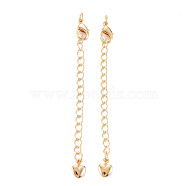 Brass Chain Extender, with Curb Chains and Heart Charms & Lobster Claw Clasps, Nickel Free, Real 18K Gold Plated, 67mm, Clasp: 9.5x5x2.5mm(KK-S356-574-NF)