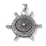Viking 316 Surgical Stainless Steel Rotatable Pendants, Compass Charm, Antique Silver, Sun, 39.5x43x8mm, Hole: 9x4.5mm(STAS-E212-01AS-01)