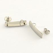 304 Stainless Steel Rectangle Stud Earring Findings, with Loop, Stainless Steel Color, 21x6mm, Hole: 3mm, pin: 0.8mm(STAS-R063-40)