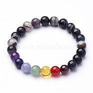 Natural Striped Agate/Banded Agate Beaded Stretch Bracelets, with Other Mixed Gemstone Beads, Colorful, 2-1/8 inch(53mm)(BJEW-JB02611)