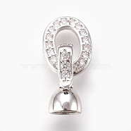 Brass Micro Pave Cubic Zirconia Fold Over Clasps, Oval, Clear, Real Platinum Plated, 18mm, Inner: 4mm(KK-P164-10P)