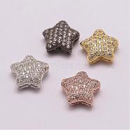 Brass Micro Pave Grade AAA Cubic Zirconia Beads, Long-Lasting Plated, Cadmium Free & Nickel Free & Lead Free, Star, Hollow, Mixed Color, 11x12x4.5mm, Hole: 1.5mm(ZIRC-G093-40-NR)