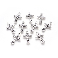 Tibetan Style Alloy Pendants, for Easter, Crucifix Cross, Antique Silver, Lead Free & Cadmium Free, 23.5x15x3mm, Hole: 1.5mm(LF10635Y)