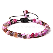 Natural Agate Round Bead Adjustable Braided Bracelets, 6mm(UO3136-23)