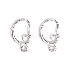 Brass Earring Hooks, with Horizontal Loop, Long-Lasting Plated, Real Platinum Plated, 15x10x2mm, Hole: 1mm, 18 Gauge, Pin: 1mm(KK-F828-02P)