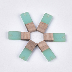 Resin & Walnut Wood Pendants, Rectangle, Pale Turquoise, 22.5~23x8.5~9x3.5mm, Hole: 2mm(RESI-S358-79L)
