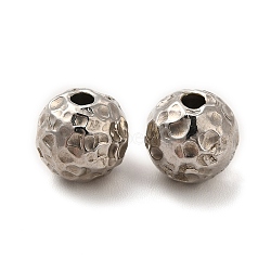 201 Stainless Steel Beads, Textured, Round, Stainless Steel Color, 8mm, Hole: 1.5mm(STAS-M089-15P)
