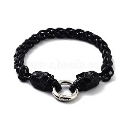 Alloy Rope Chains Bracelets with Skull Head for Women Men, Black, 8-7/8 inch(22.5cm)(BJEW-L684-004EBP)