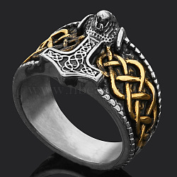 Viking 304 Stainless Steel Finger Rings for Men, Anchor with Wolf Head, Antique Silver & Antique Golden, US Size 10(19.8mm)(FS-WGB3F16-18)