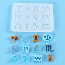 DIY Silicone Molds, Resin Casting Molds, For UV Resin, Epoxy Resin Jewelry Pendants Making, Twelve Constellations, White, 115x90x7mm(DIY-J007-02)