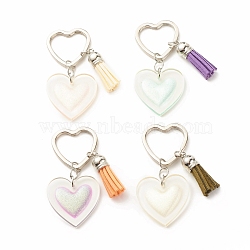 Resin Keychain, with Iron Split Key Rings and Tassel Pendant, Heart, Mixed Color, 10.85cm(KEYC-JKC00321)