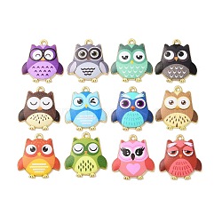 Alloy Enamel Pendants, Golden, Owl Charm, Mixed Color, 23x21x2.5mm, Hole: 1.6mm(ENAM-C020-01)