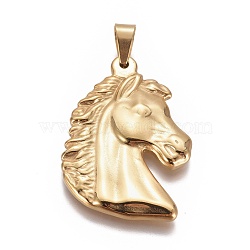 304 Stainless Steel Pendants, Horse Head, Golden, 41x28.5x4mm, Hole: 5x7mm(STAS-F223-38G)