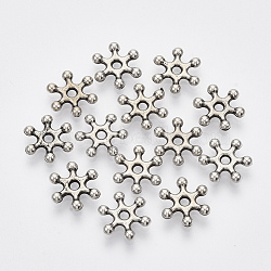 CCB Plastic Spacer Beads, Snowflake, Flower, Antique Silver, 11.5x10.5x2mm, Hole: 1.6mm, about 5500pcs/500g(CCB-S163-064AS)