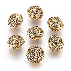 Tibetan Silver Alloy Beads, Cadmium Free & Lead Free, Round, Antique Golden Color, Size: about 13mm in diameter, 13mm thick, hole: 1.5mm(X-K08SC032)