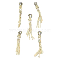 Round Pearl Tassel Big Pendants, Brass Gourd Charms with Fringe Cotton Cord, Real 14K Gold Plated, 53~55x6x5.5mm, Hole: 4x2.5mm(KK-K236-03G)