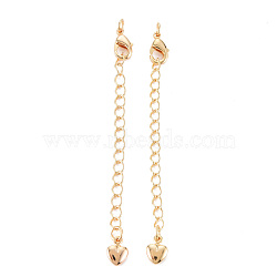 Brass Chain Extender, with Curb Chains and Heart Charms & Lobster Claw Clasps, Nickel Free, Real 18K Gold Plated, 67mm, Clasp: 9.5x5x2.5mm(KK-S356-574-NF)