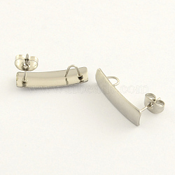 Non-Tarnish 304 Stainless Steel Rectangle Stud Earring Findings, with Loop, Stainless Steel Color, 21x6mm, Hole: 3mm, pin: 0.8mm(STAS-R063-40)