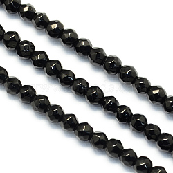 Faceted Round Natural Black Onyx Beads Strands, Dyed, 4mm, Hole: 1mm, about 96pcs/strand, 14.6 inch(G-S136-4mm)