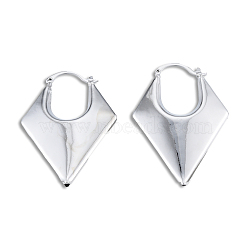 Brass Chunky Rhombus Hoop Earrings for Women, Nickel Free, Real Platinum Plated, 48x33x7.5mm, Pin: 1mm(EJEW-N011-82P)