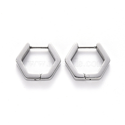 304 Stainless Steel Huggie Hoop Earrings, Hexagon, Stainless Steel Color, 15.5x16.5x3mm, Pin: 1mm(X-STAS-S103-24P)